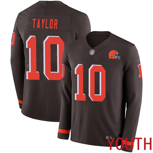 Cleveland Browns Taywan Taylor Youth Brown Limited Jersey #10 NFL Football Therma Long Sleeve